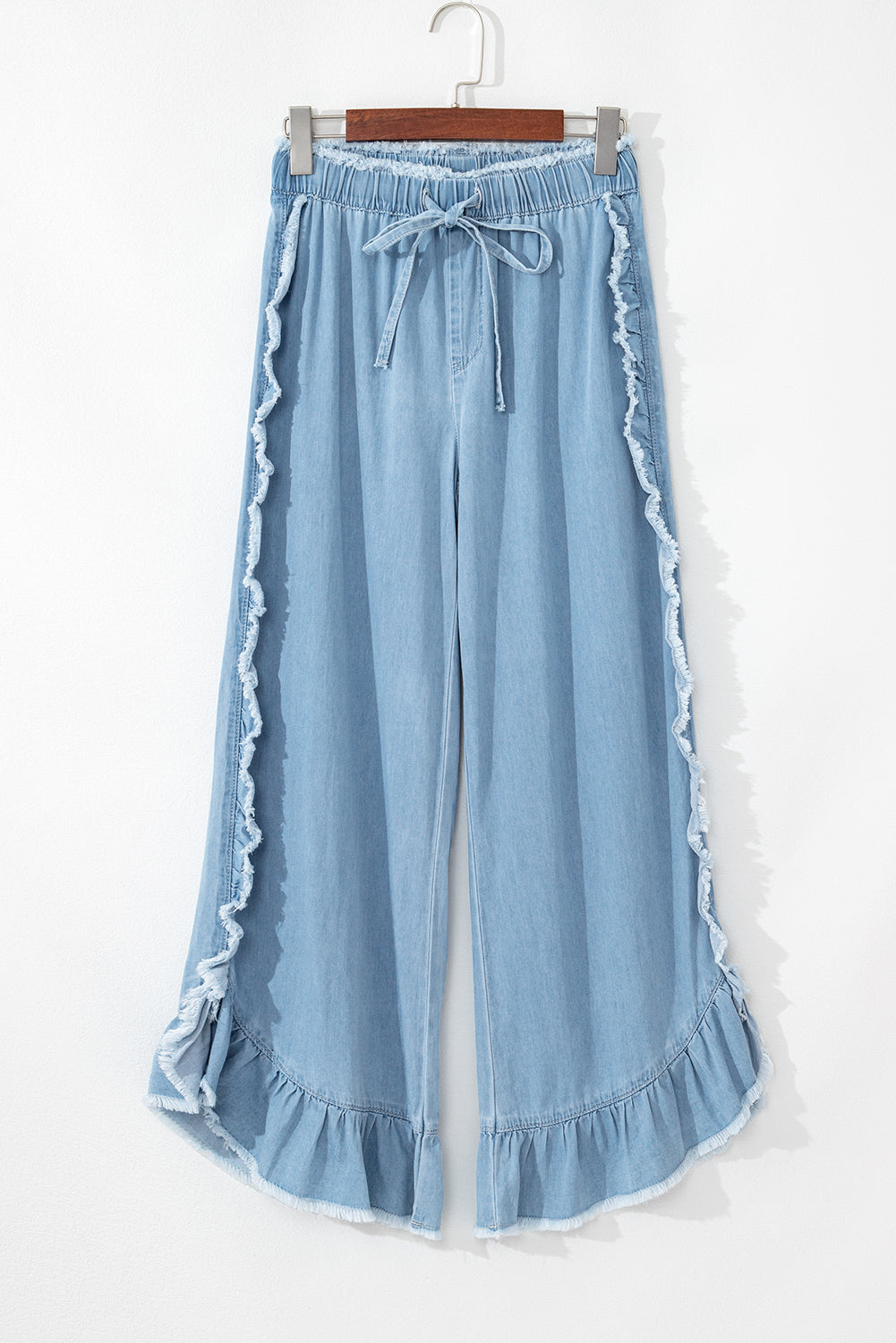 Myosotis Light Wash Raw Hem Ruffled Wide Leg Jeans Dear-Lover Dropshipping