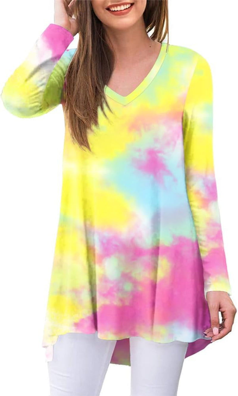 POPYOUNG Women'S Long Sleeve Tunic Tops Fall Shirts to Wear with Leggings Loose Fit Dressy V-Neck Blouse M-5XL