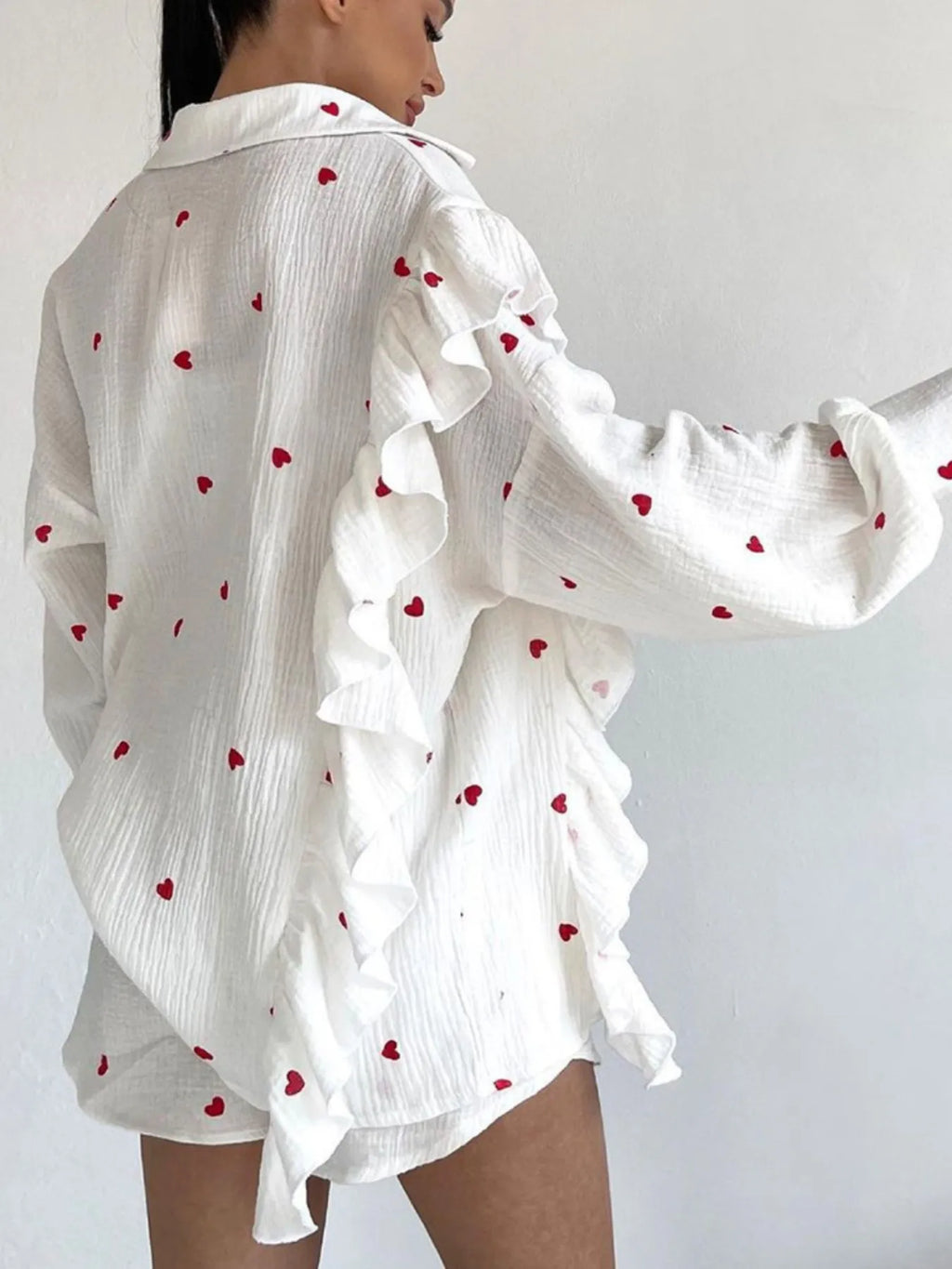 Colorful Heart Print Shirt and Shorts Set.