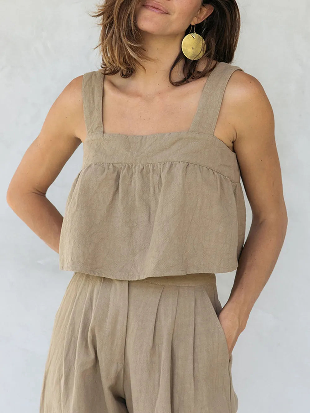 Square Neck Wide Strap Top and Pants Set - CHIC TB