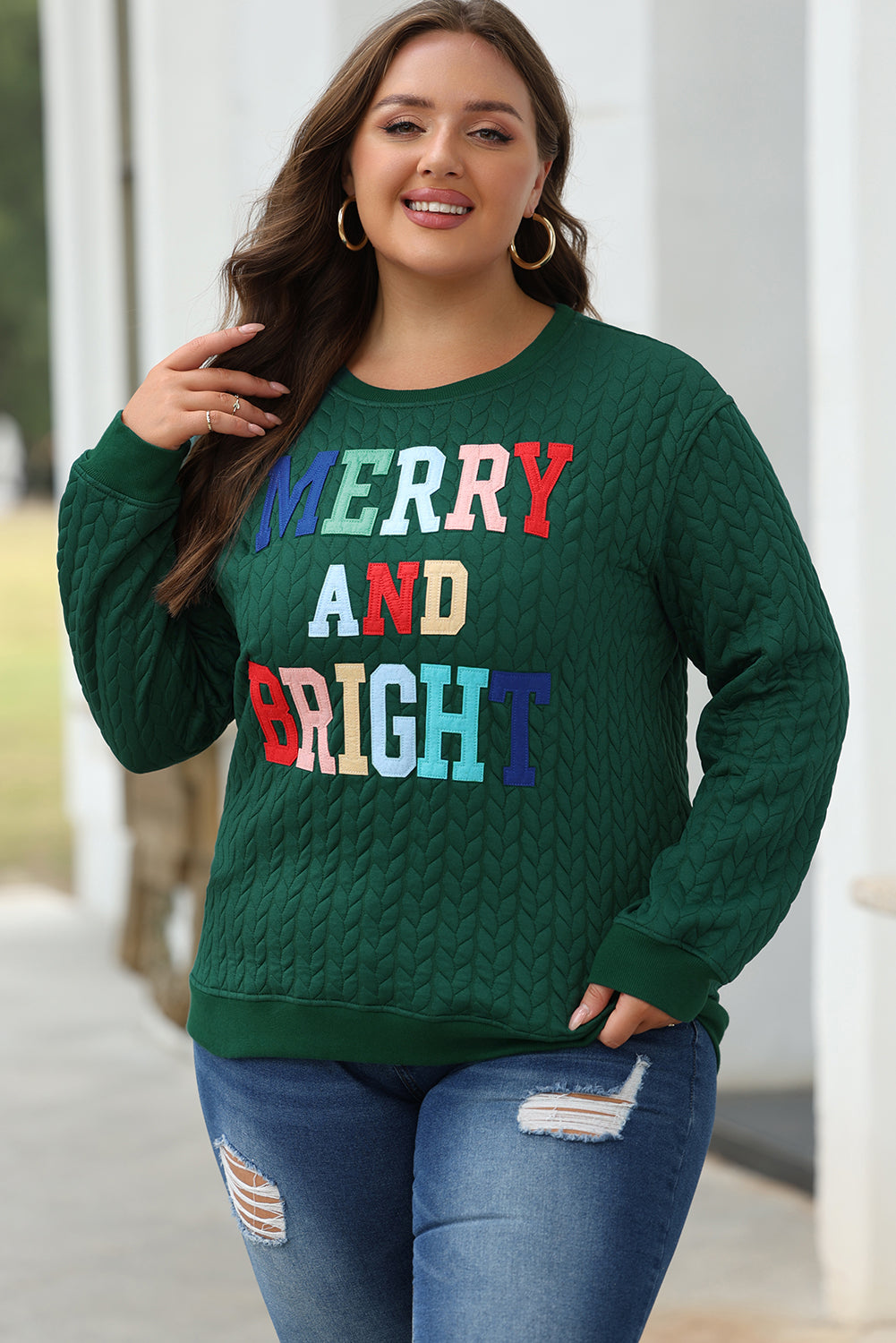 Blackish Green Merry And Bright Cable Knit Pullover Sweatshirt Dear-Lover Dropshipping