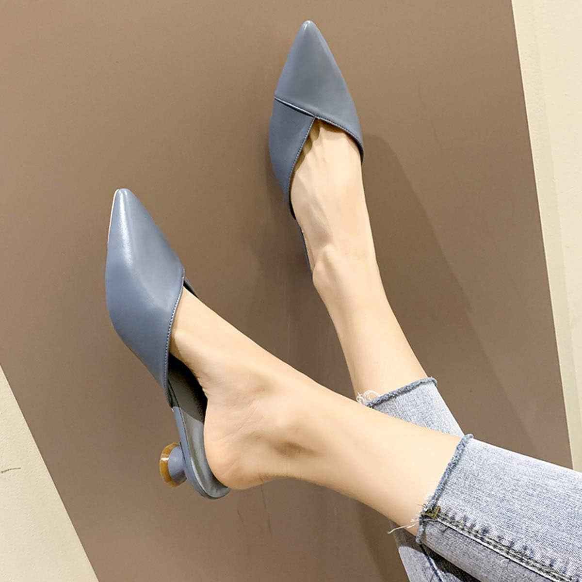 Hello Shero Comfortable Low Heel Mules Closed Pointed Toe Slip on Pumps Soft Synthetic Leather Dress Shoes Casual Daily Wear