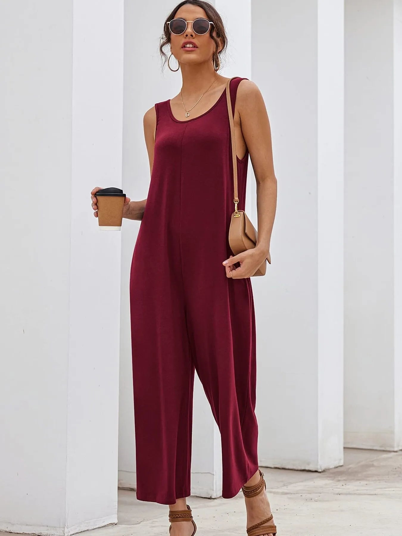 Sleeveless Wide Leg Casual Jumpsuit.