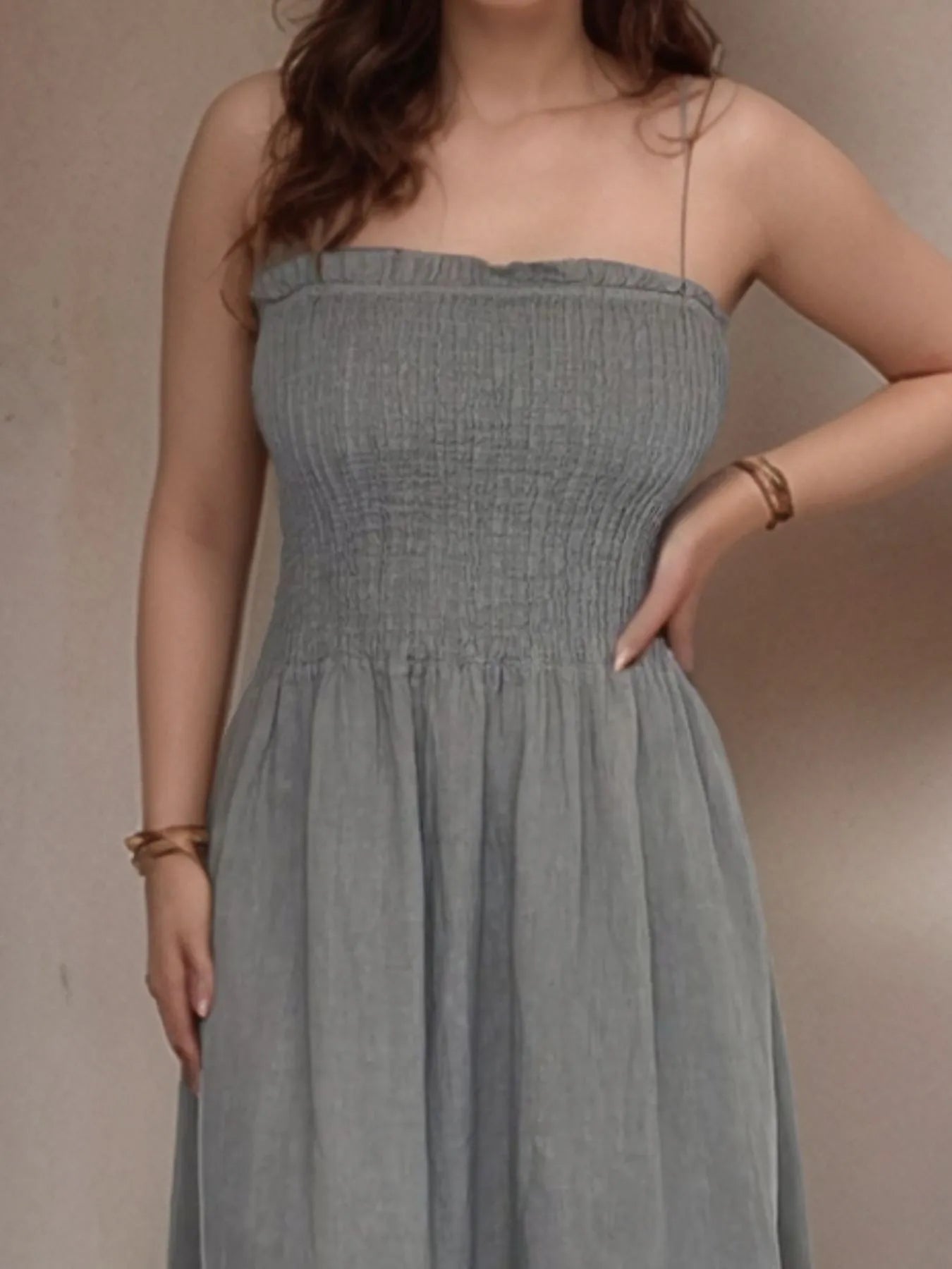 Full Size Smocked Cami Dress and Jacket Set Plus Size.