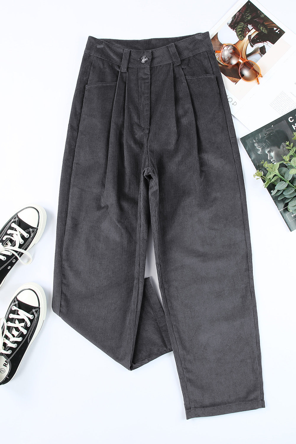 Gray Corduroy High Waist Straight Leg Pants Dear-Lover Dropshipping