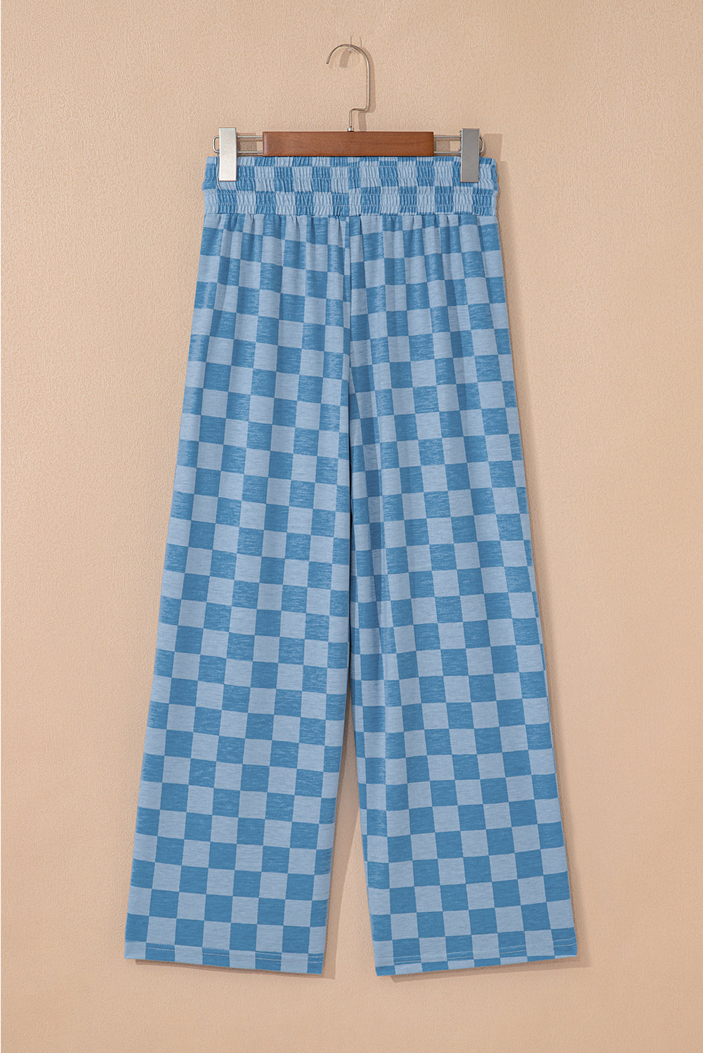 Sky Blue Checkered Elastic High Waist Loose Casual Pants Dear-Lover Dropshipping