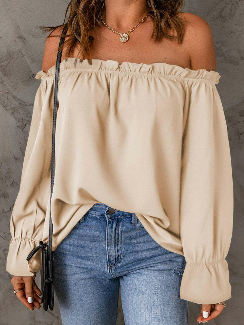 Off-Shoulder Flounce Sleeve Blouse.