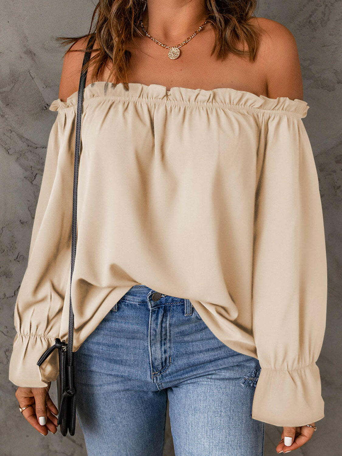 Off-Shoulder Flounce Sleeve Blouse.