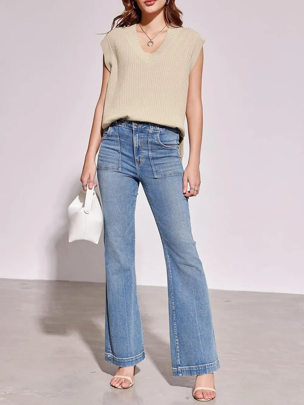 Lovelet Ribbed V-Neck Slit Sweater Vest.