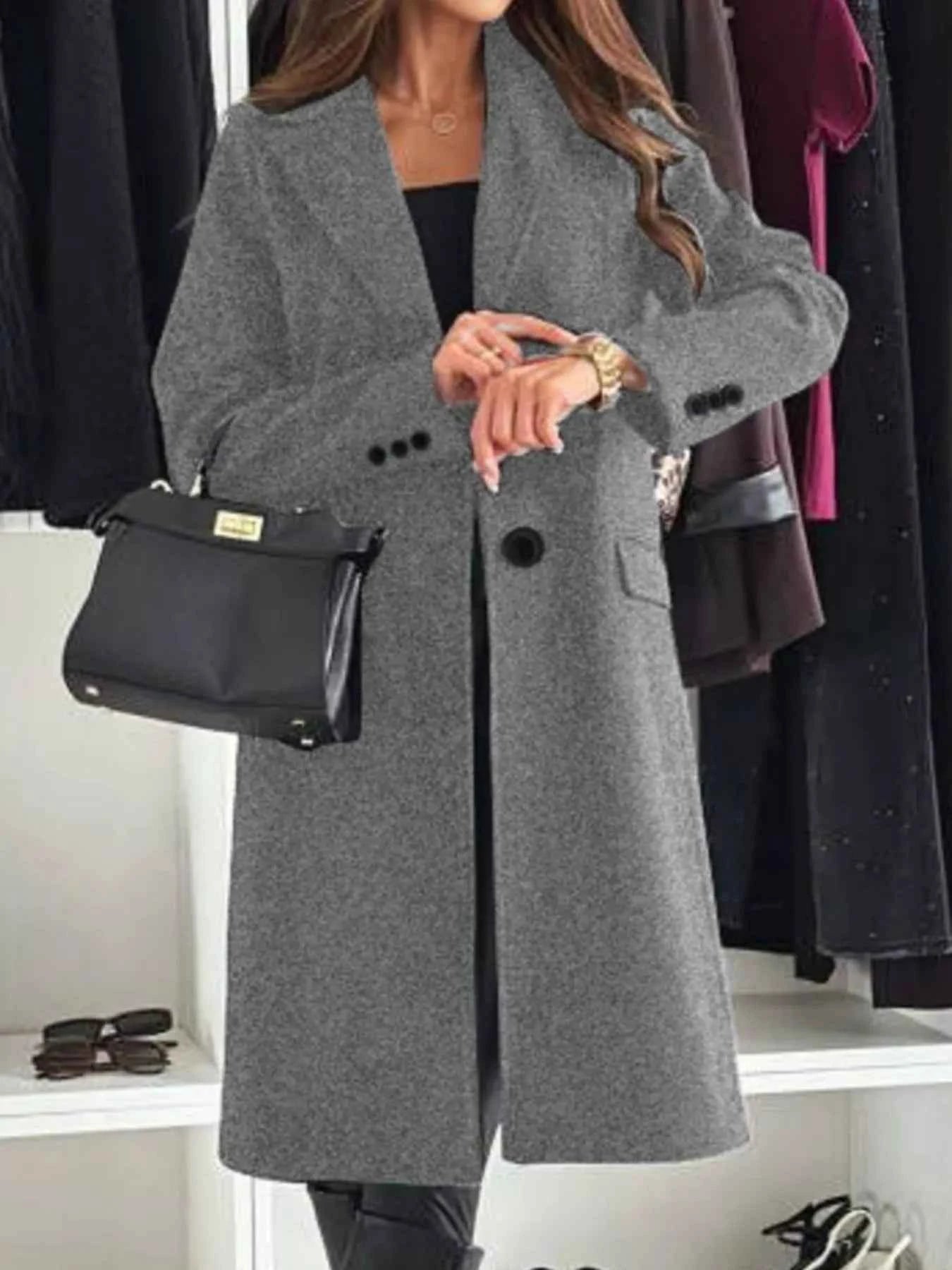 Lapel Collar Long Sleeve Coat