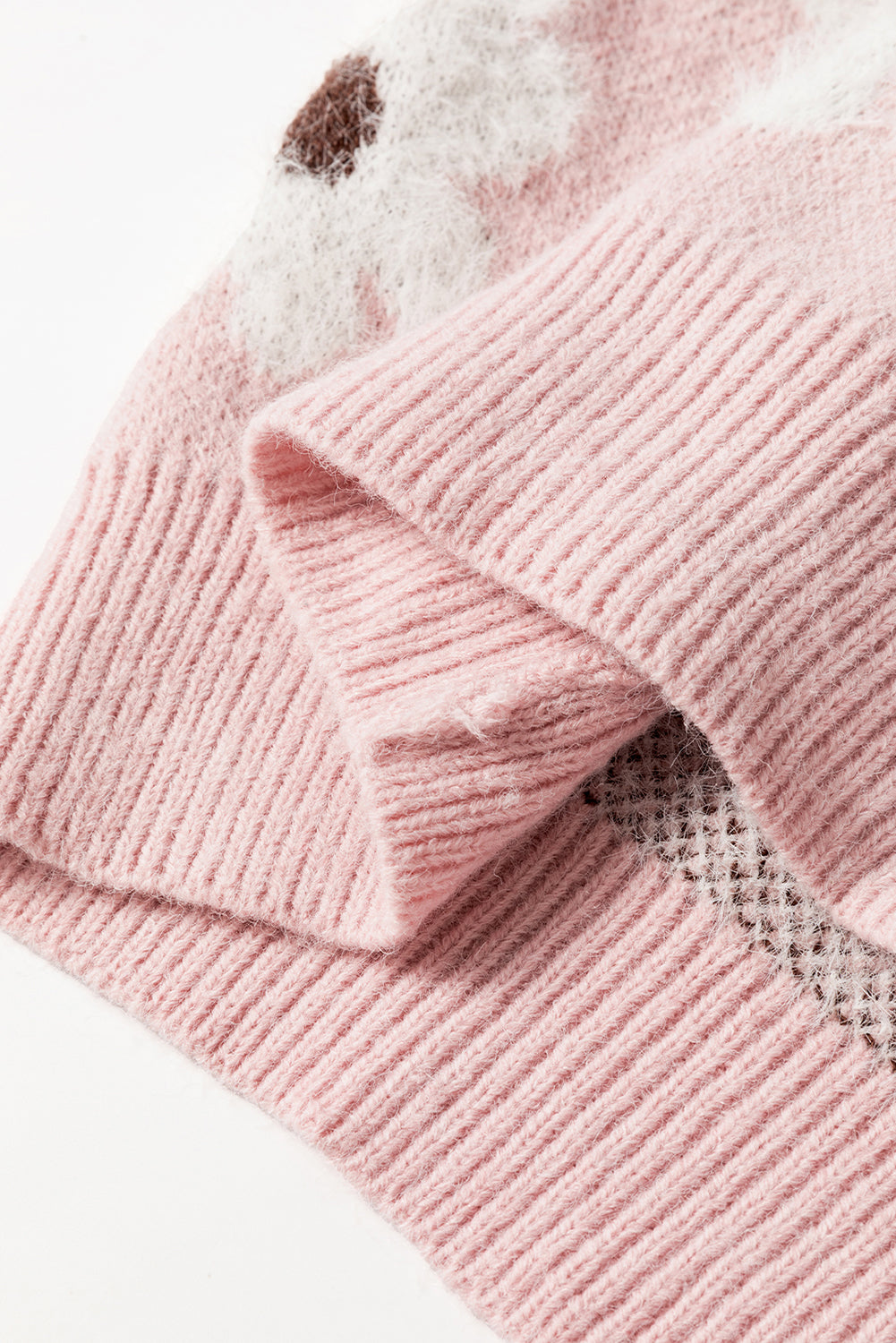 Pink Floral Pattern Half Zip Drop Shoulder Sweater Dear-Lover Dropshipping