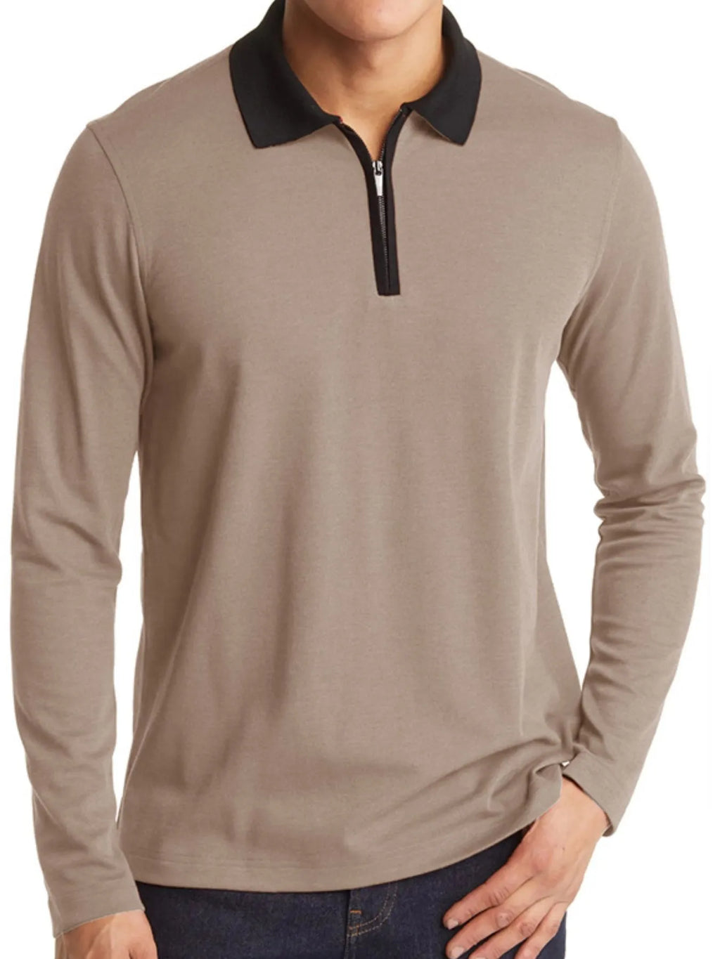 Men's Classic Long Sleeve Contrast Collar Polo Shirt.