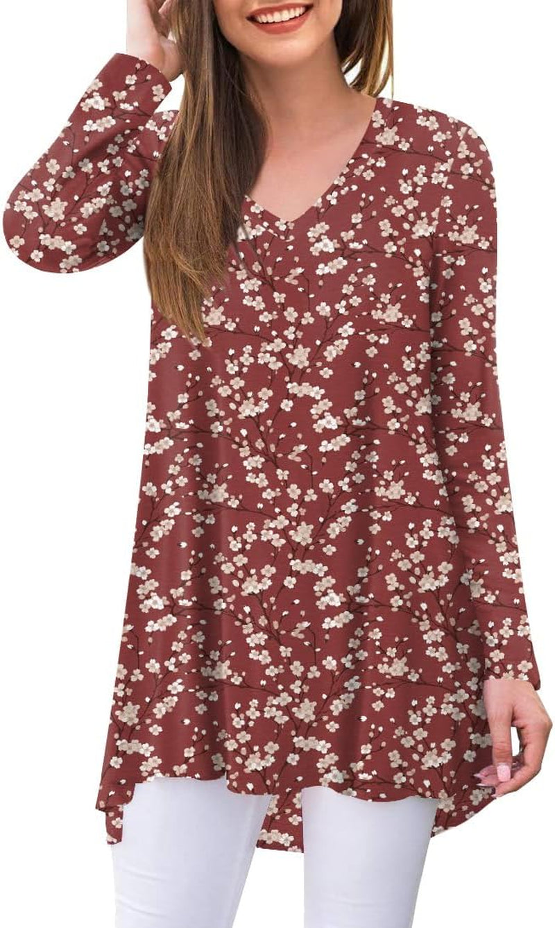 POPYOUNG Women'S Long Sleeve Tunic Tops Fall Shirts to Wear with Leggings Loose Fit Dressy V-Neck Blouse M-5XL