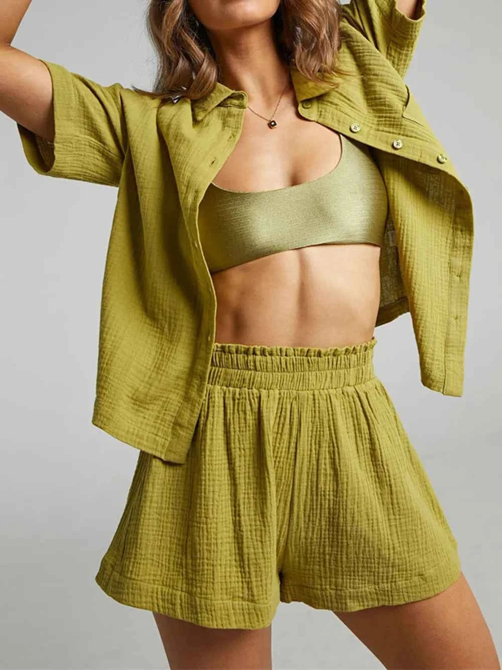Button Up Shirt and Shorts Set