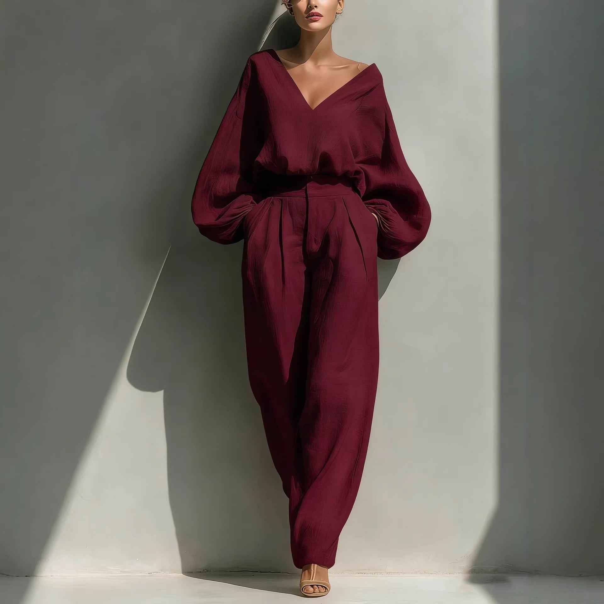 Long-sleeve Loose-fitting Trendy Unisex Retro Cotton-linen Set