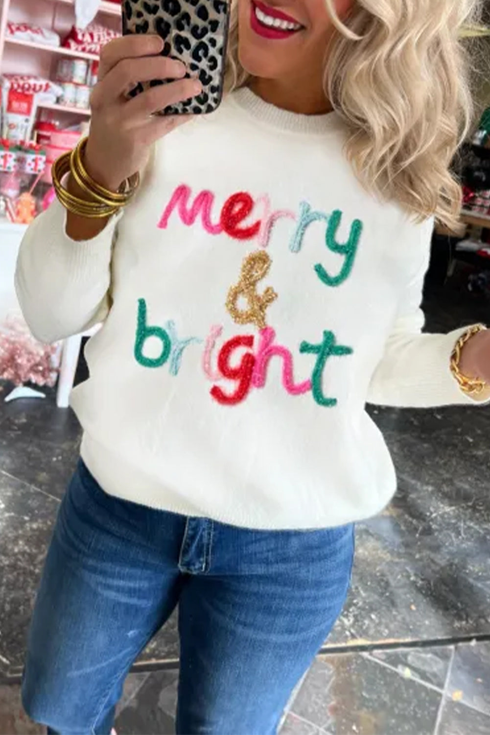 White Merry & Bright Round Neck Casual Sweater Dear-Lover Dropshipping