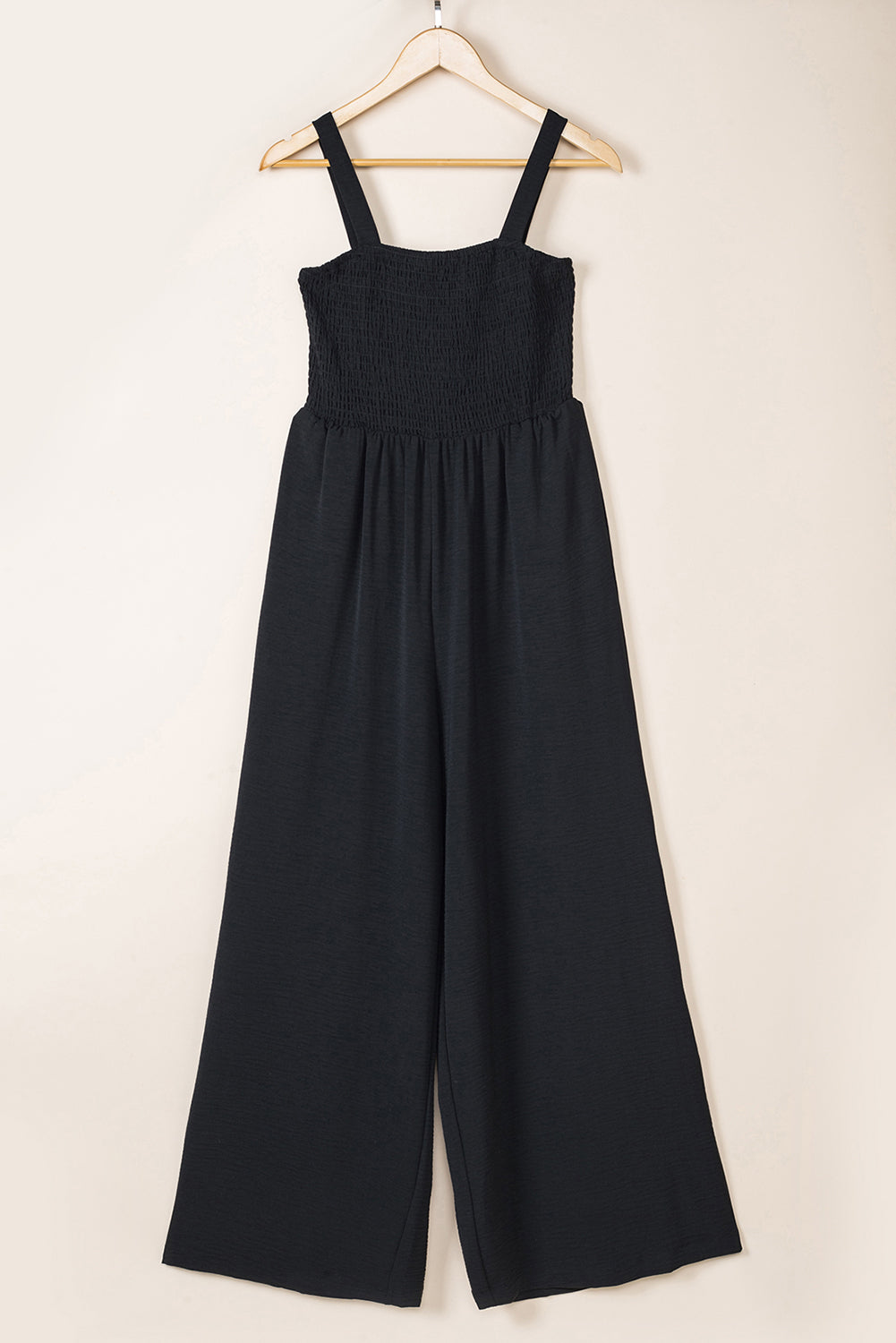 Black Smocked Sleeveless Wide Leg Jumpsuit with Pockets Dear-Lover Dropshipping
