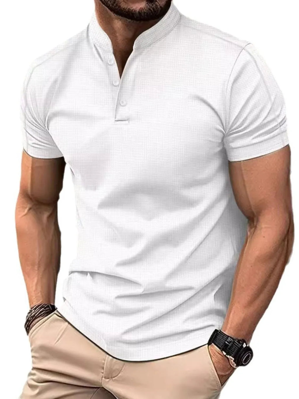 Men's Full Size Button Detail Short Sleeve Polo Plus Size.