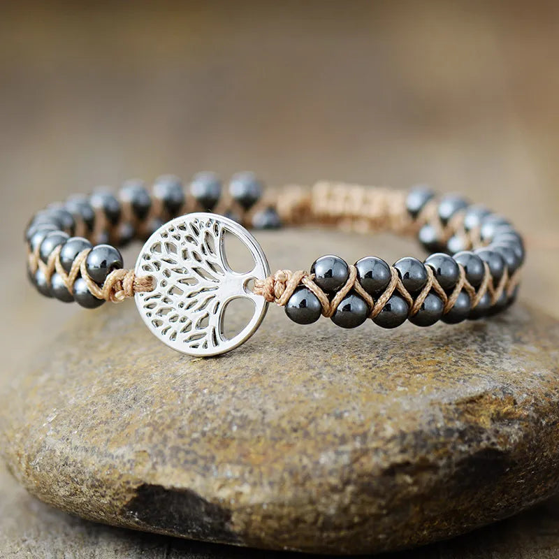 Alloy Natural Stone Braided Bracelet.