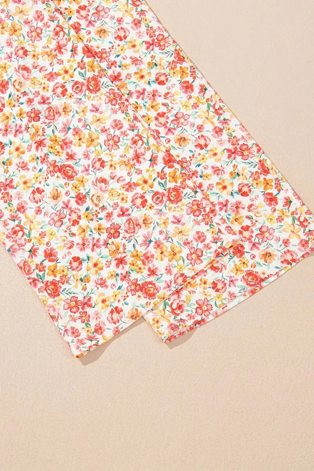 Boho Floral Bandeau Top and High Waist Wide Leg Pants Set.