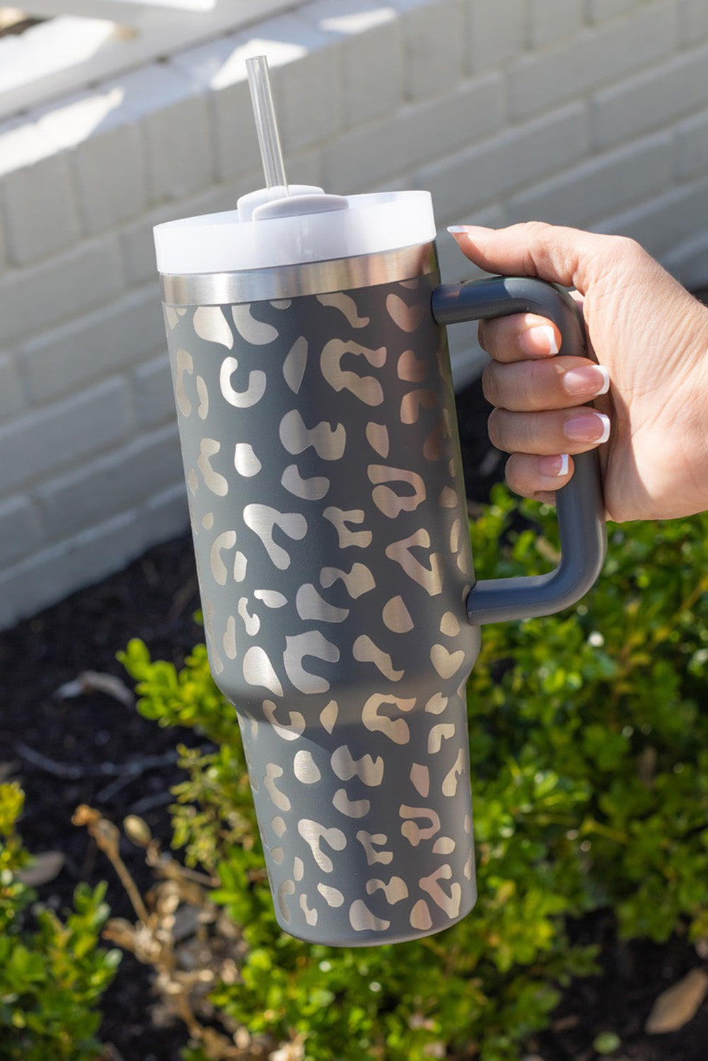 Gray Leopard Print 40OZ Stainless Steel Portable Cup with Handle Dear-Lover Dropshipping