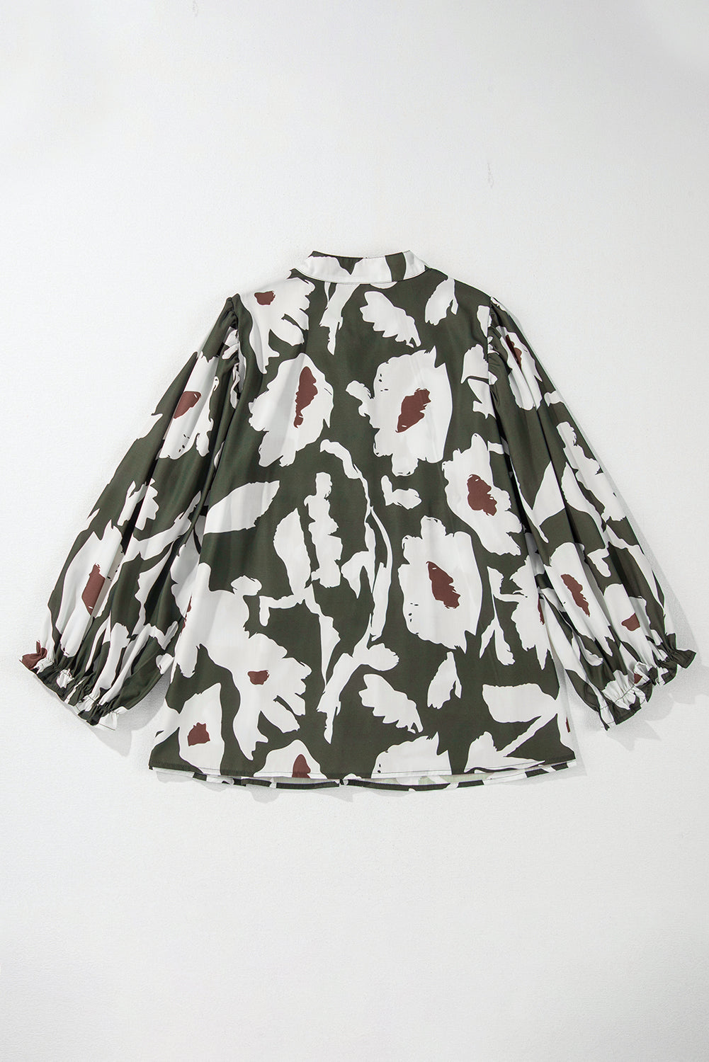 Four Leaf Clover Abstract Floral Print Puff Sleeve Half Button Blouse Dear-Lover Dropshipping