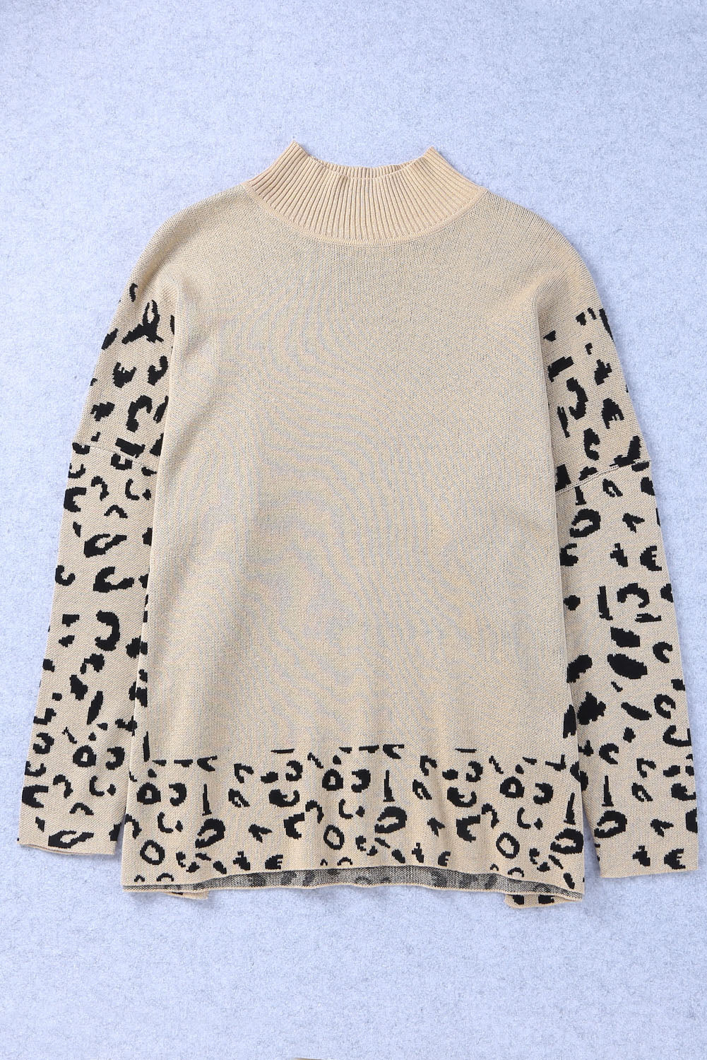 Khaki Leopard High Neck Side Slit Oversized Sweater Dear-Lover Dropshipping