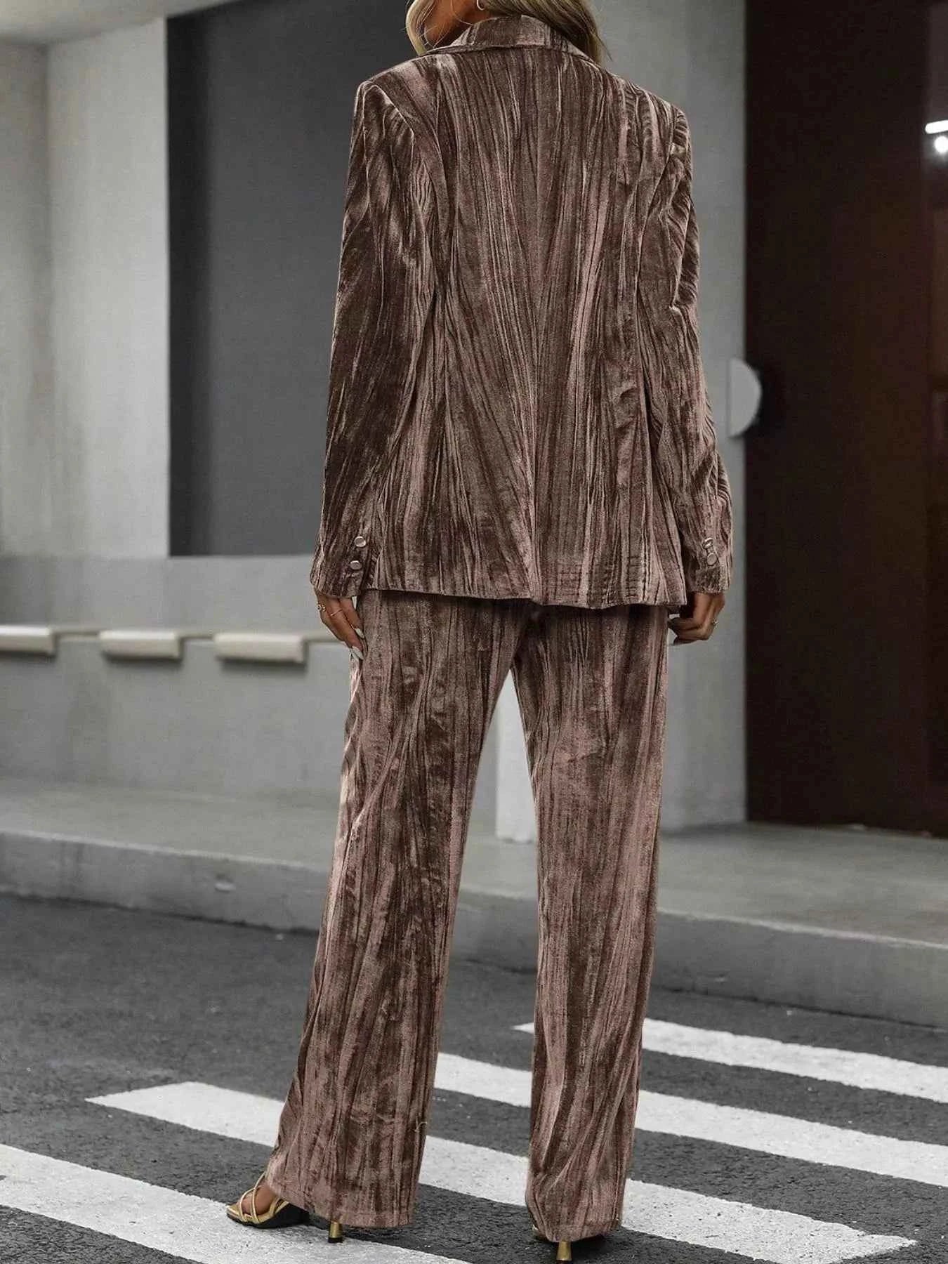 Lapel Collar Long Sleeve Blazer and Pants Set