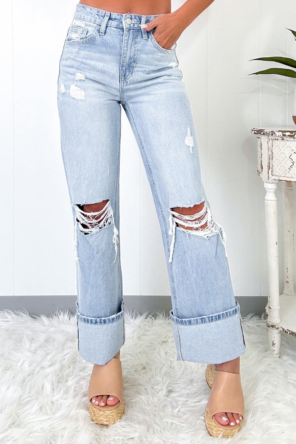 Beau Blue Light Wash Distressed Straight Jeans Dear-Lover Dropshipping