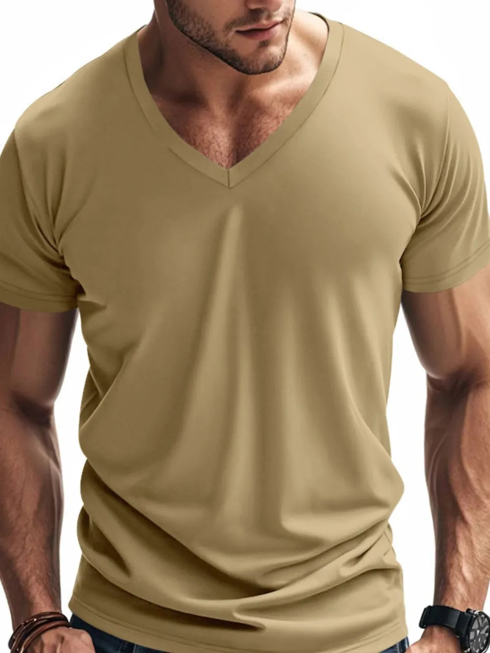 Casual V-Neck Short Sleeve T-Shirt Plus Size for men.