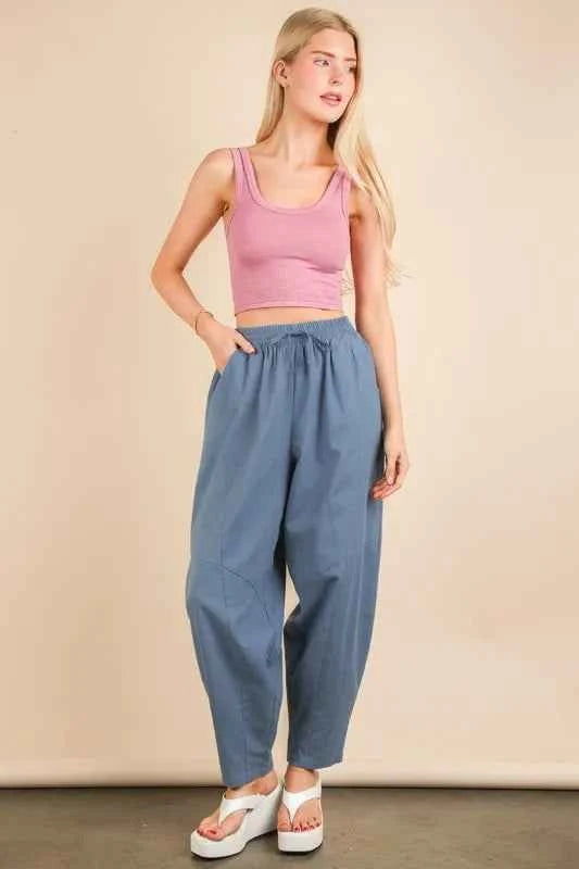 VERY J Solid Barrel Comfy Woven Pants