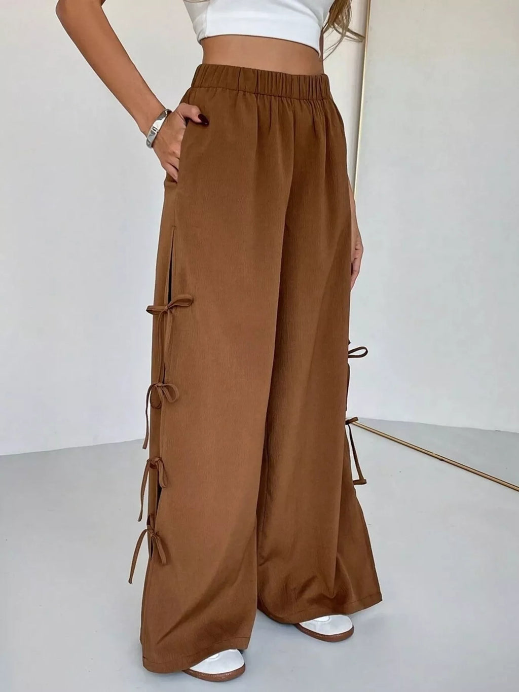 Side Tie Wide Leg Pants.