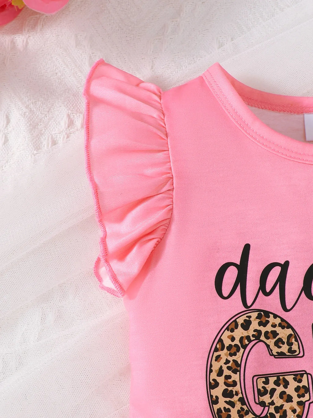 Children's Headband Letter Ruffle Sleeve Top and Shorts 3-Piece Set.