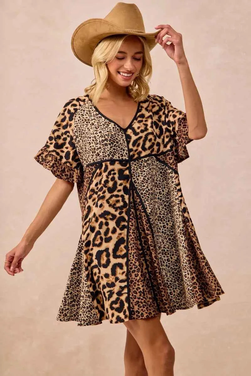 BiBi Leopard Prints Mix and Match Short Sleeves Dress.