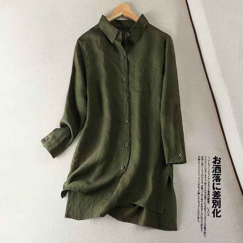 Cotton-linen Mid-length Shirt Artistic Cotton-linen Top