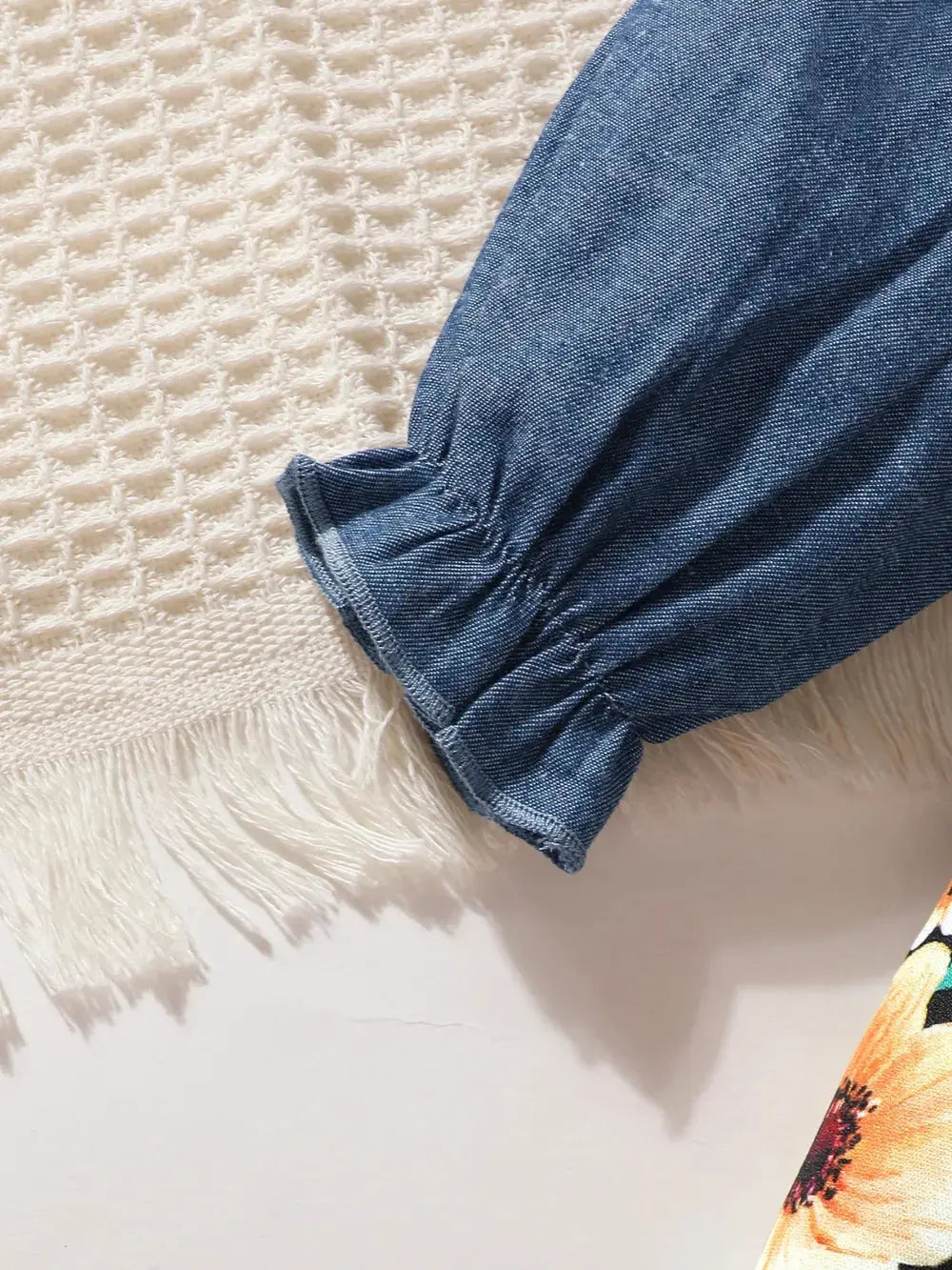 Children's Ruffled Bow Contrast Floral Dress with Headband.