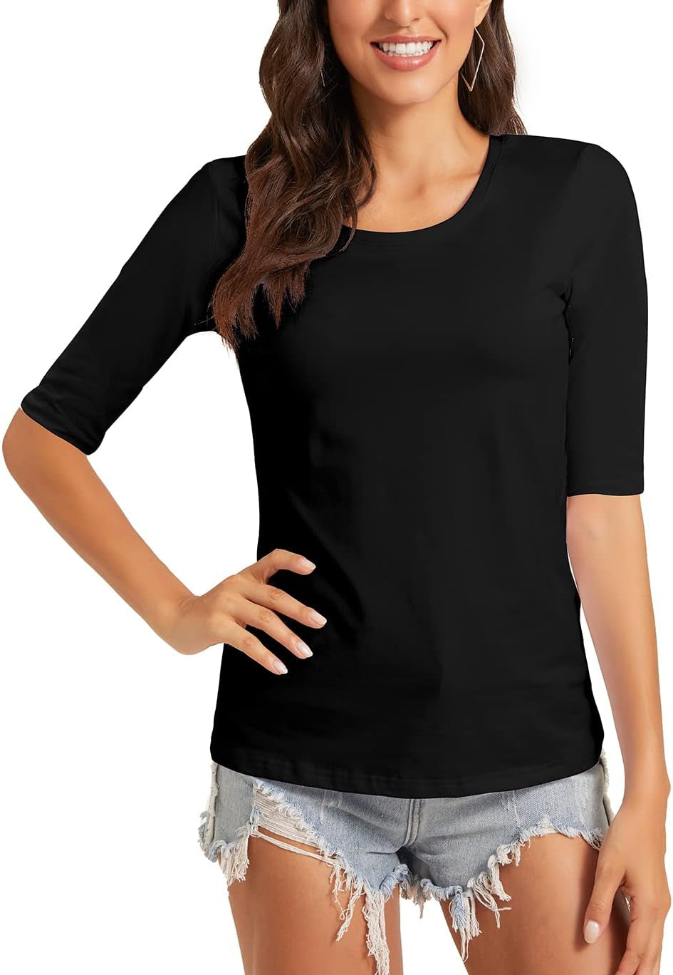Women'S Crewneck Half Sleeve T Shirt Casual Solid Slim Summer Cotton Tops