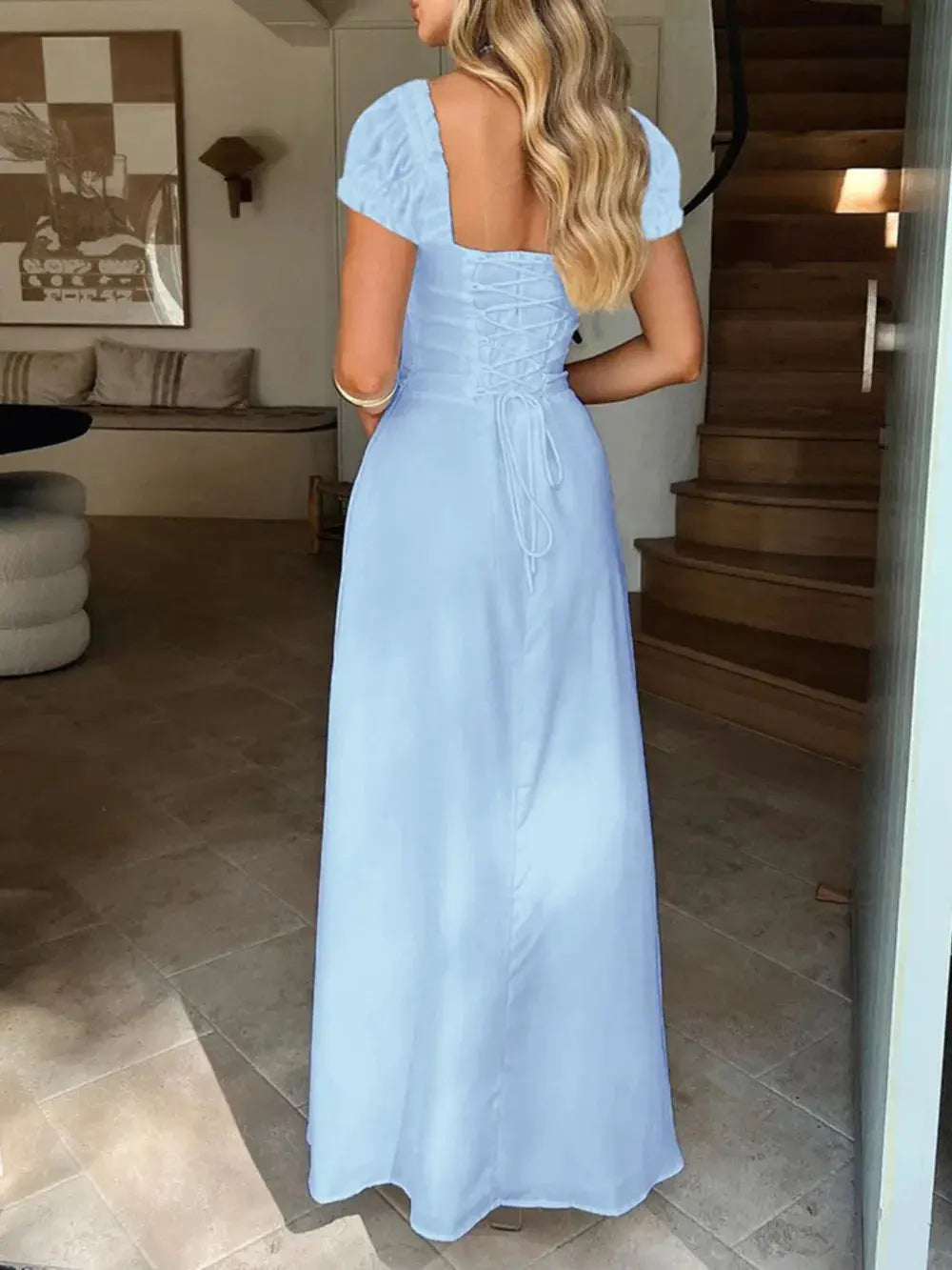 Devine Sweetheart Neck Short Sleeve Maxi Dress.
