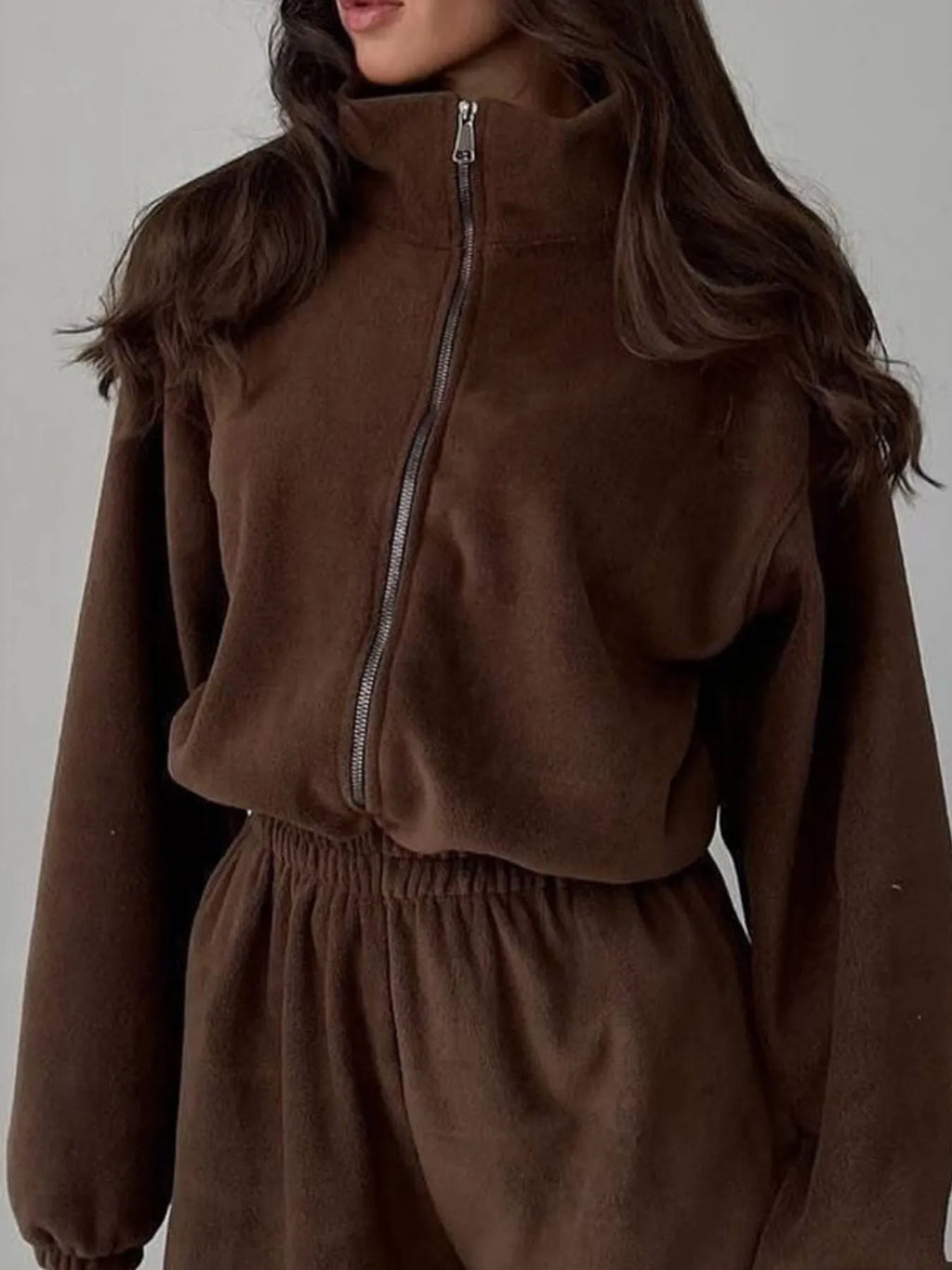 Zip Front Long Sleeve Jumpsuit.