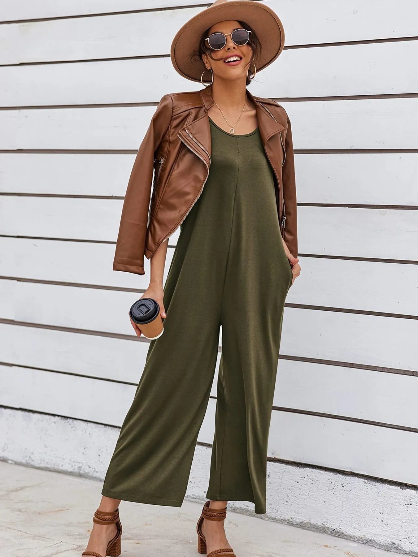 Sleeveless Wide Leg Casual Jumpsuit.