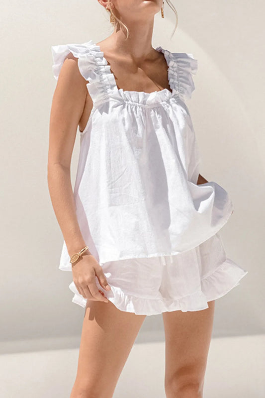 Ruffled Square Neck Top and Shorts Set - CHIC TB