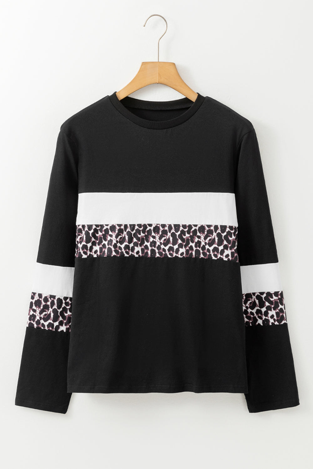 White Leopard Colorblock Patchwork Crew Neck Long Sleeve Tee Dear-Lover Dropshipping