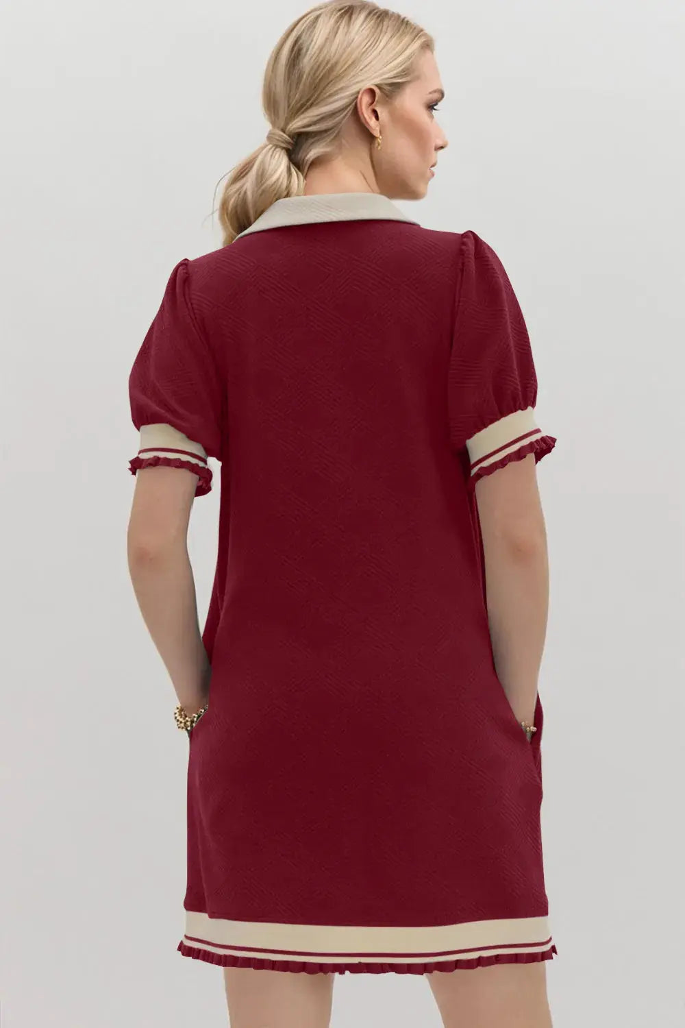 Oh Frill Contrast Trim Johnny Collar Short Sleeve Mini Dress.