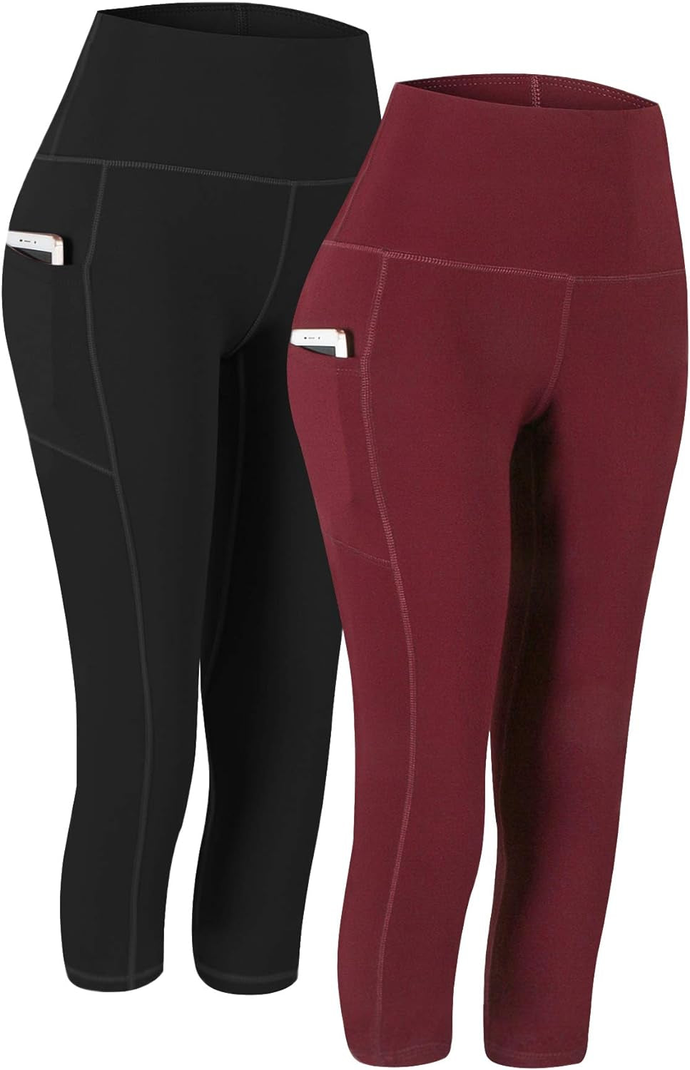 Fengbay 2 Pack High Waist Yoga Pants with Pockets, Tummy Control Workout Running Yoga Leggings for Women