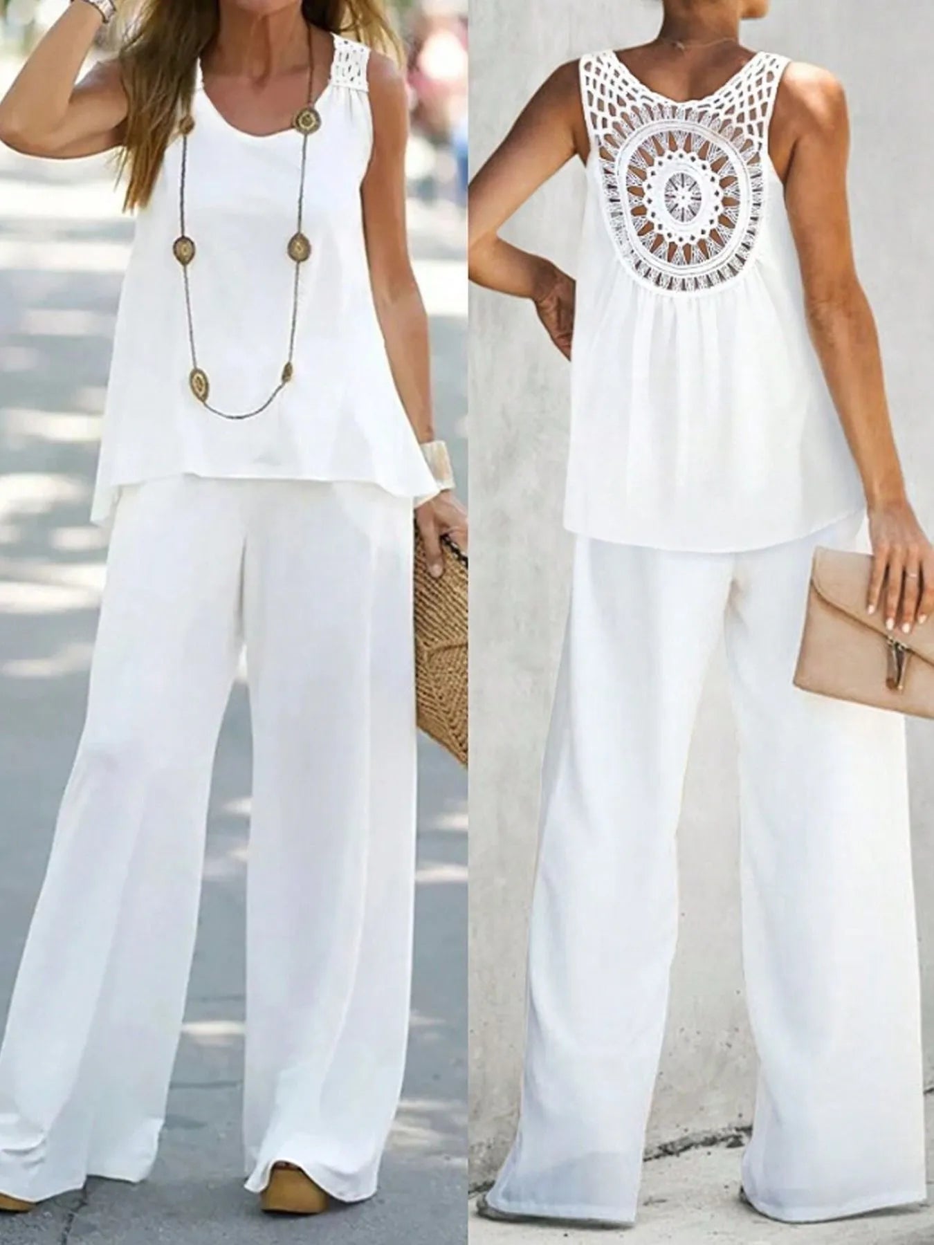 Round Neck Tank and Wide Leg Pants Set - CHIC TB