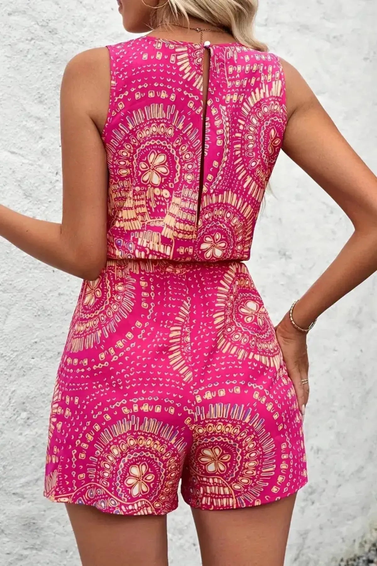 Boho Floral Print Sleeveless Summer Romper.