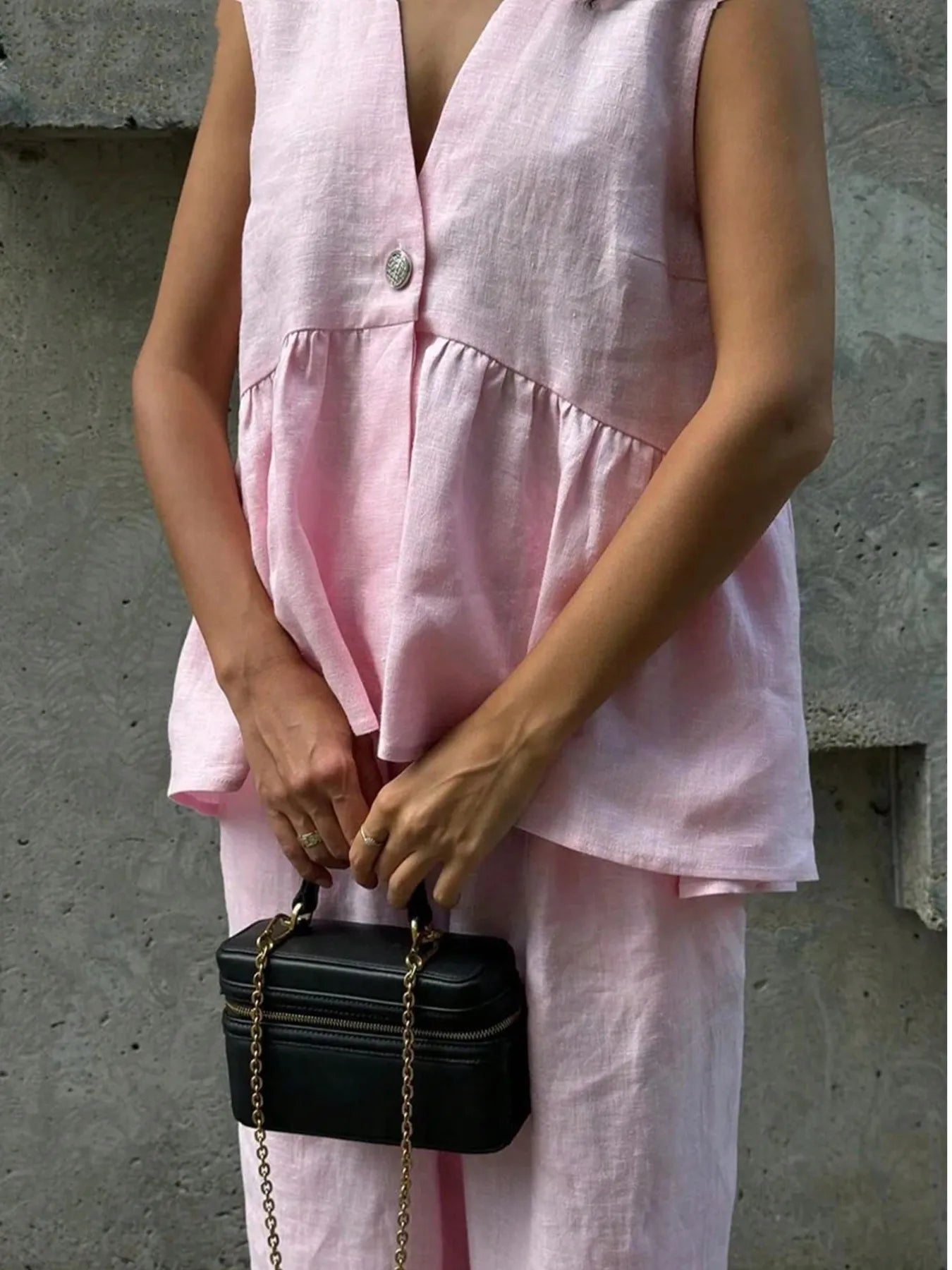 Button Down Peplum Vest and Pants Set.