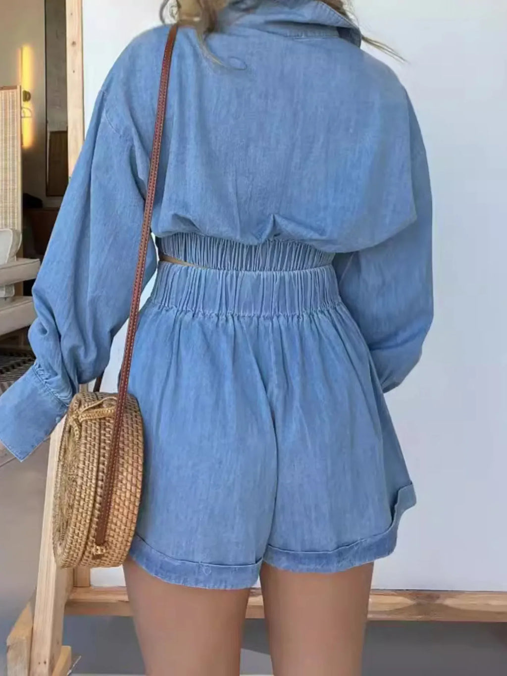 Long Sleeve Top and Shorts Denim Set Plus Size for women.