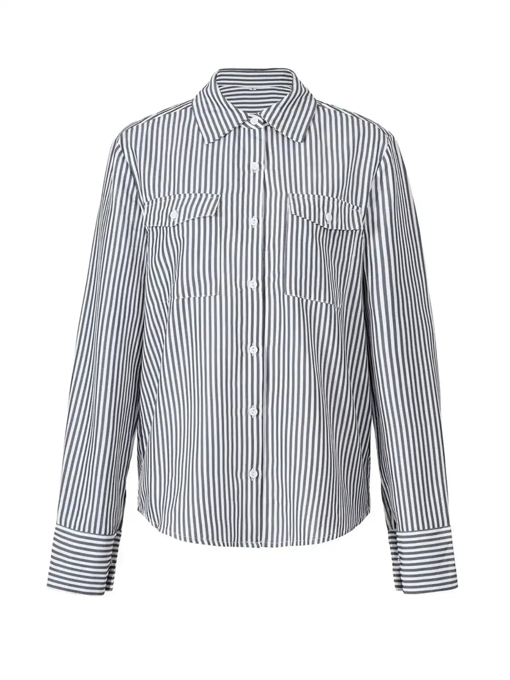 Striped Collared Neck Long Sleeve Shirt.