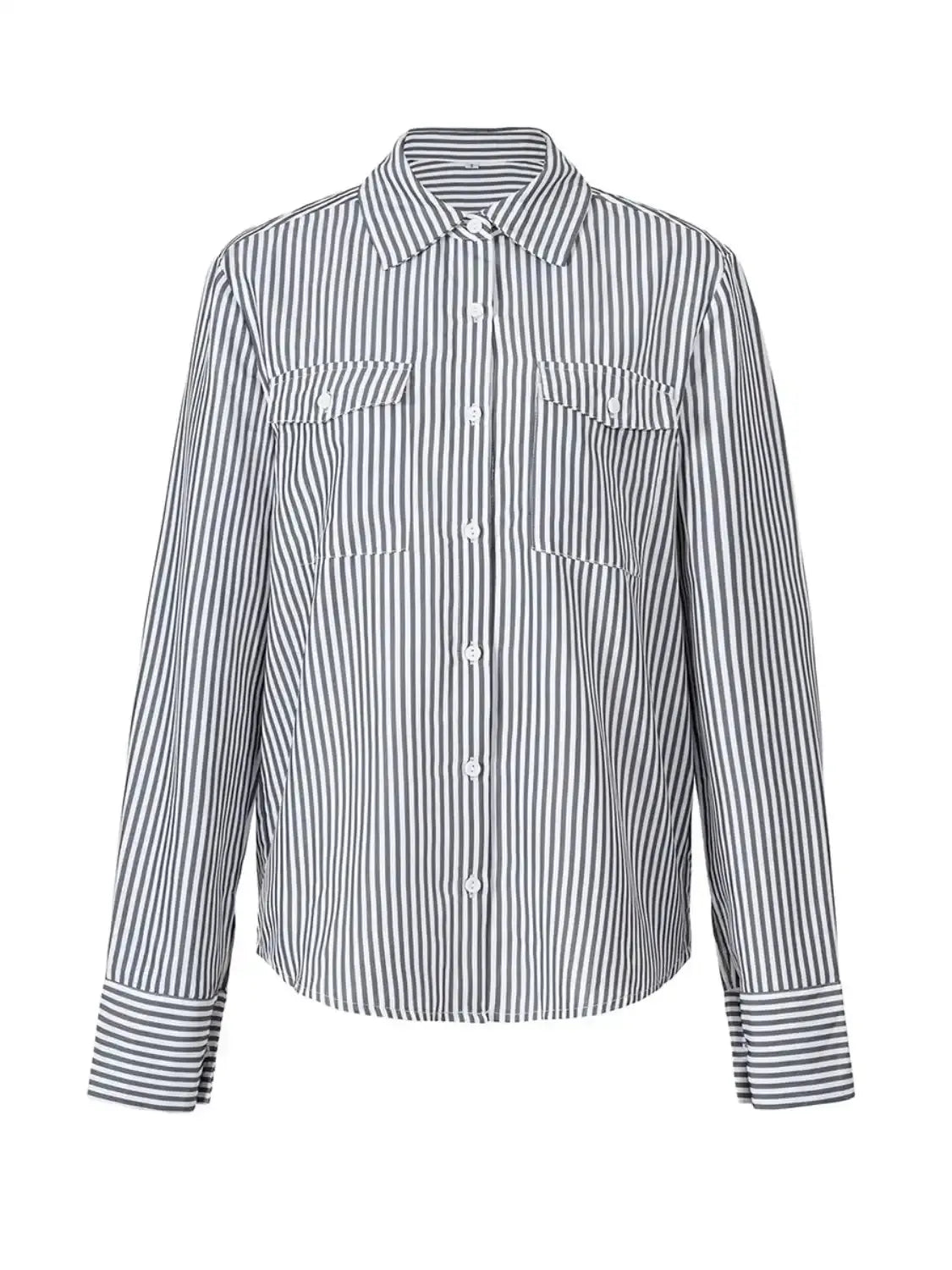 Striped Collared Neck Long Sleeve Shirt.